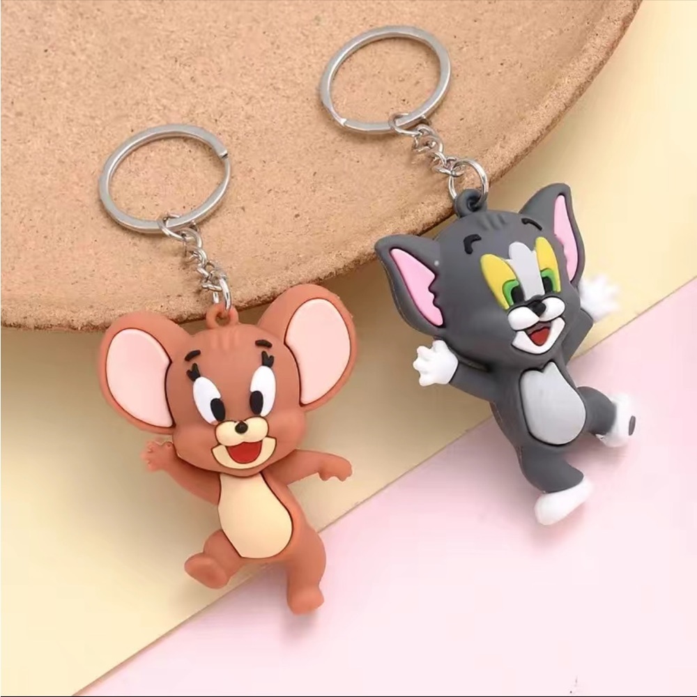2pcs Cartoon Cat/Mouse Keychain Cute Animal Key‎ Chain Purse Bag Backpack Car